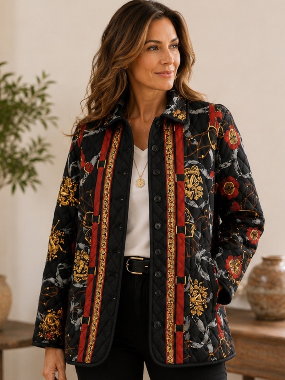 Vintage-Inspired Baroque Equestrian Quilted Reversible Jacket